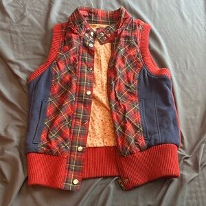 Forever 21 Plaid Red and Blue Vest with Ribbed Trim